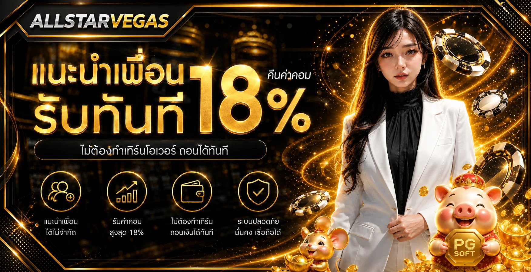 แบนเนอร์ ALLSTARVEGAS แนะนำเพื่อนและเงื่อนไขค่าคอมมิชชัน
